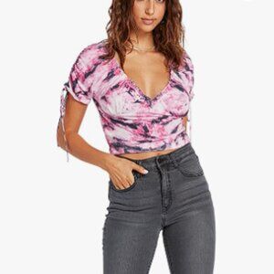 VOLCOM Women's Tiedoll Wave Short Sleeve Top Size M In Black White